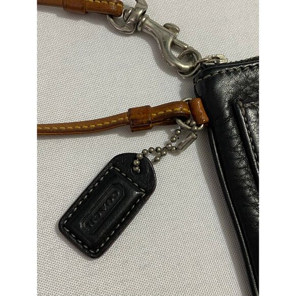 Coach Black Leather Wristlet Wallet Snap Closure Gold Logo Textured Compact - Picture 6 of 7